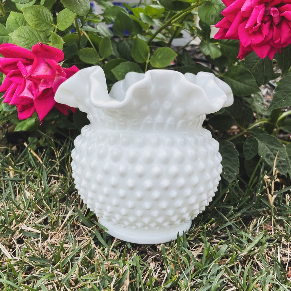 Vintage Milk Glass Hobnail Vase